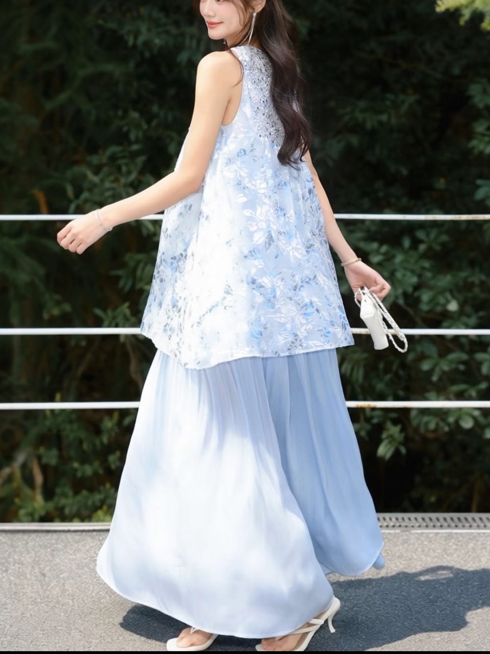 NWOT Light Blue Floral Sleeveless Maxi Dress